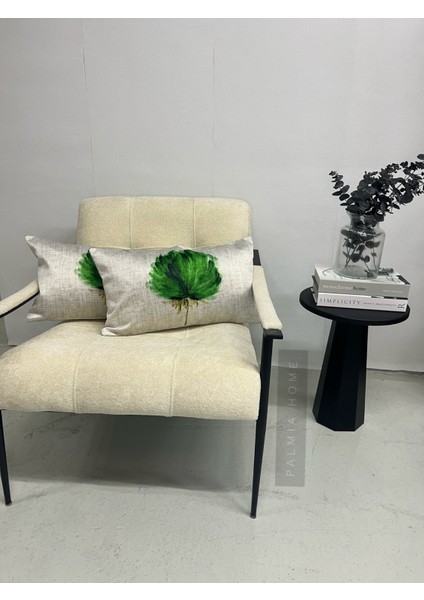 Yeşil Çiçek Desenli Çift Taraflı Dekoratif 2'li Kırlent Kılıfı Seti 32 x 55 cm