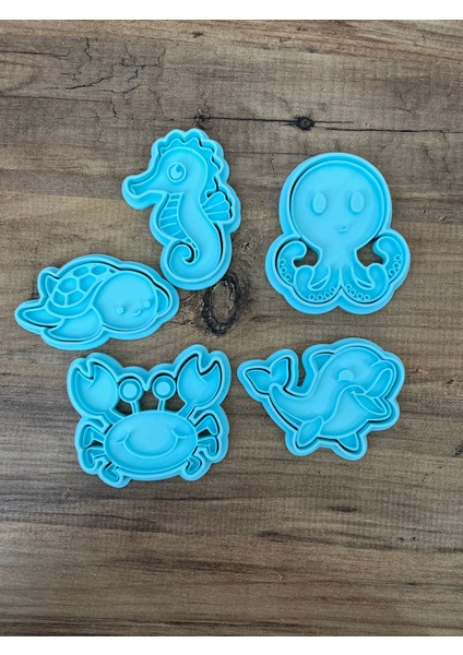 Sevimli Deniz Hayvanları Temalı Kurabiye Kalıbı, Oyun Hamuru Kalıbı, Kil Kalıbı Seti