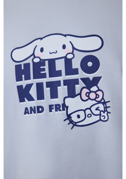 Açık Mavi Sanrio Happy Friends Bisiklet Yaka Pamuklu Kısa Kollu Şortlu Pijama Takımı fiyatları