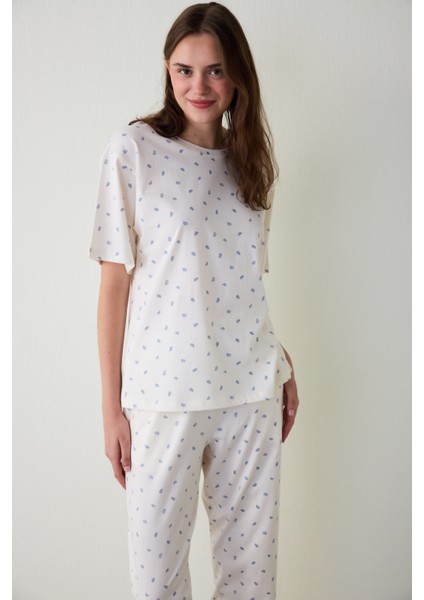 Gardenya Hailee Çiçekli Pamuklu Bisiklet Yaka Kısa Kollu Pijama Takımı