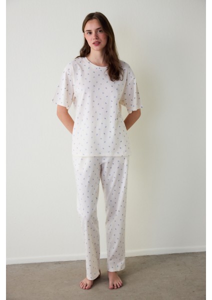 Gardenya Hailee Çiçekli Pamuklu Bisiklet Yaka Kısa Kollu Pijama Takımı fırsatları