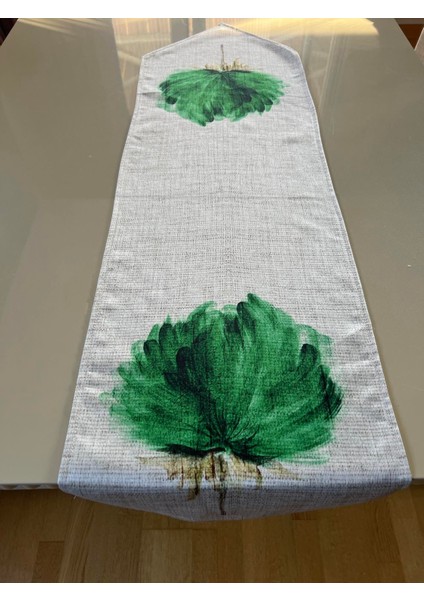 Yeşil Çiçek Desenli 35*135 cm Runner