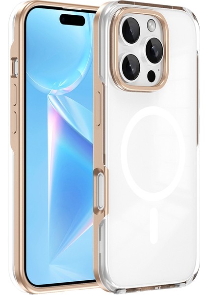 iPhone 16 Pro Kılıf Magsafe Şarj Özellikli Çıkarılabilir Arka Yüzeyli Xemu Polar Kapak-Gold-Gold