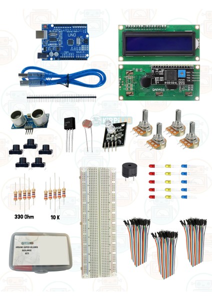 Arduino Uno R3 Başlangıç Seti (20 Parça 124 Bileşenli - LCD Ekranlı Maker Seti) + Saklama Kutulu