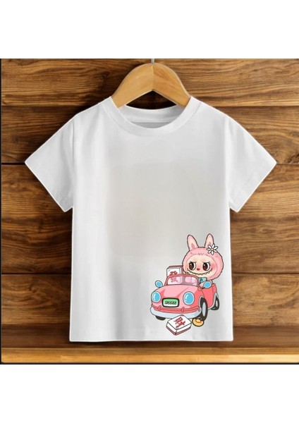 Labubu Baskılı Beyaz Çocuk Unisex Kiz/erkek Tişört T-Shirt