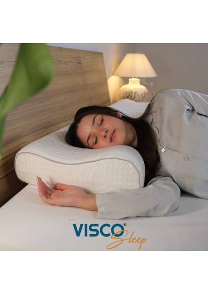 Ortopedik Yastık Visco Yastık Atella Doğal Viskon Kılıflı Boyun Destekli Yastık 60 x 40 x 14-12 cm fırsatları