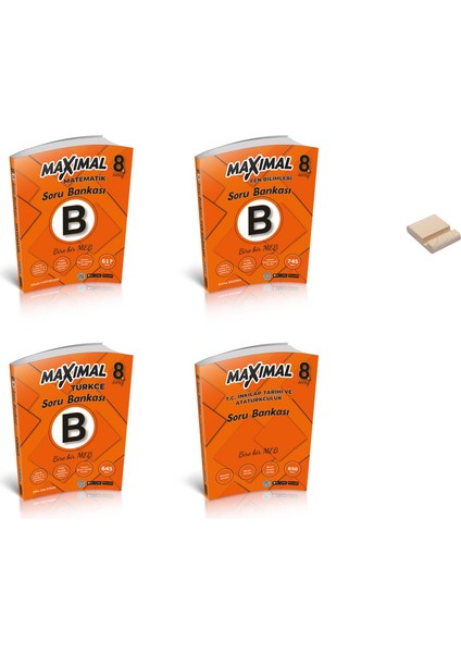 Lgs 8. Sınıf B Serisi Matematik Fen Türkçe ve Inkılap Soru Bankası 4lü Set + Telefon Tutucu