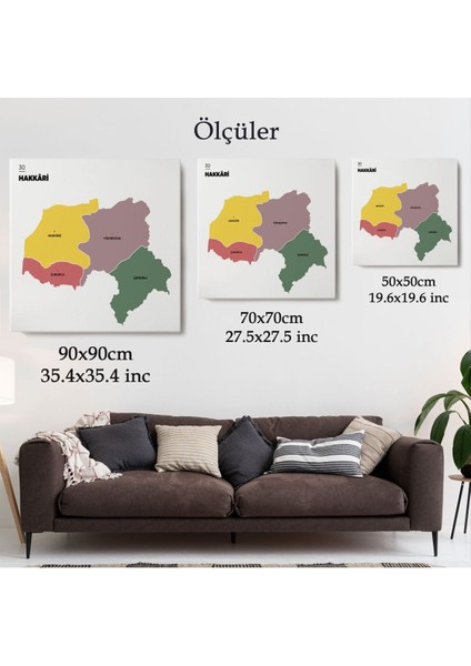 Hakkari Ili ve Ilçeler Haritası Dekoratif Kanvas Tablo 1352 indirimleri