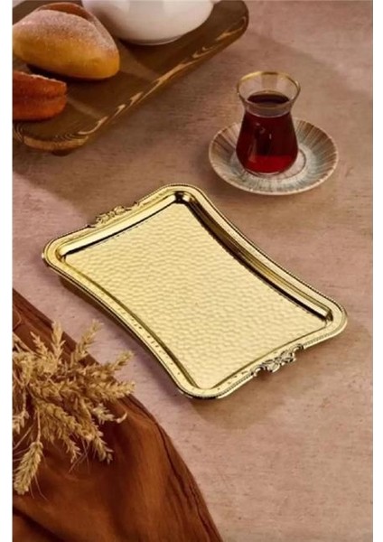 AKILLIELMA-CKR3341 Sunum Tepsisi Dövme Desenli Dikdörtgen Altın 0140