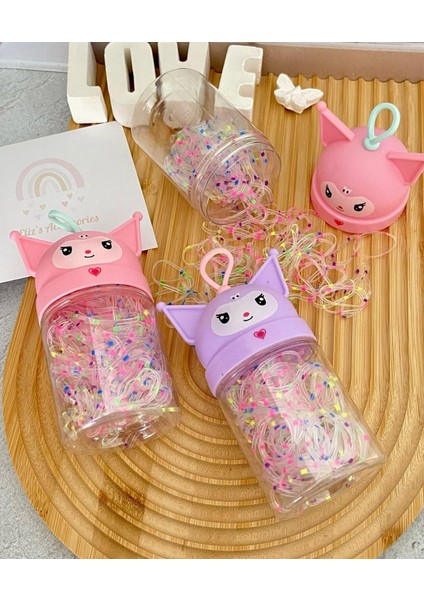 Sevimli Kuromi Kutulu Şeffaf Kopmayan Lastik Toka 150 Adet