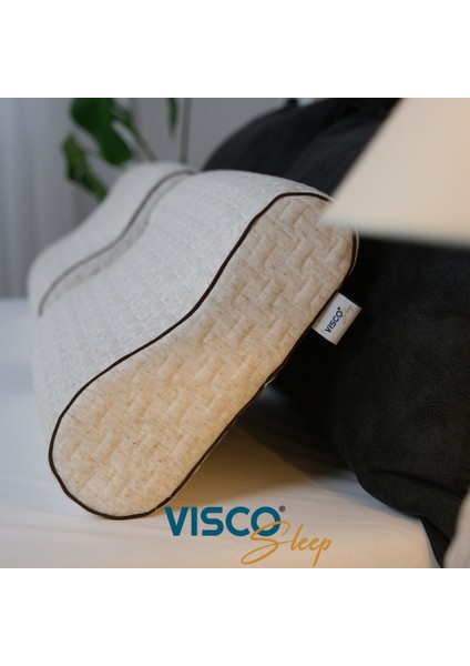Ortopedik Yastık Visco Yastık Boyun Destekli Yastık Velicia Doğal Keten Kılıflı Yastık 55x35x12-10 cm fırsatları
