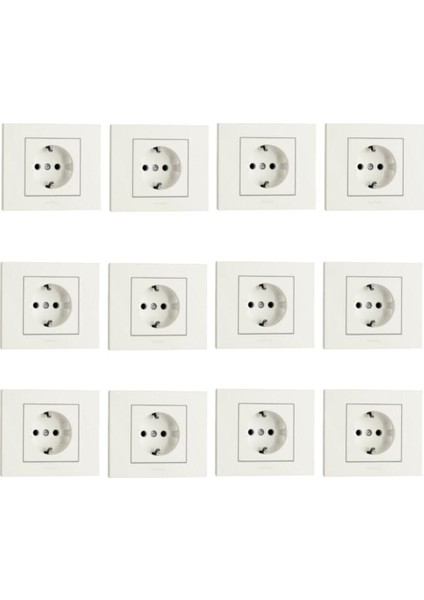 12 Adet Ovivo Grano Beyaz Topraklı Priz (Çerçeve Dahil)