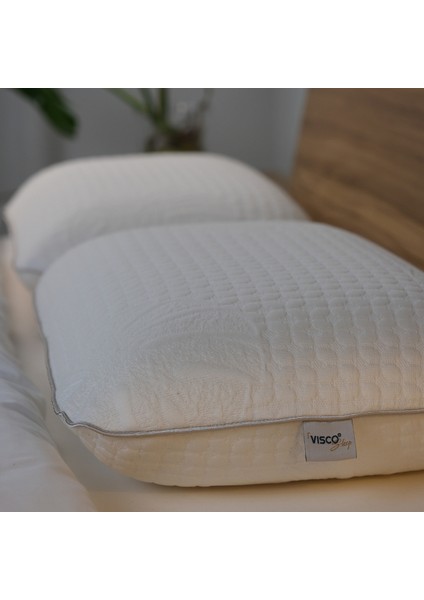 Visco Yastık Ergonomik Yastık Risus Doğal Viskon Kılıflı Klasik Yüksek Yastık 60 x 40 x 15 cm