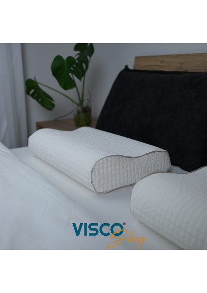Ortopedik Yastık Visko Yastık Velicia Boyun Destekli Yastık Doğal Viskon Kılıflı 55 x 35 x 12-10 cm