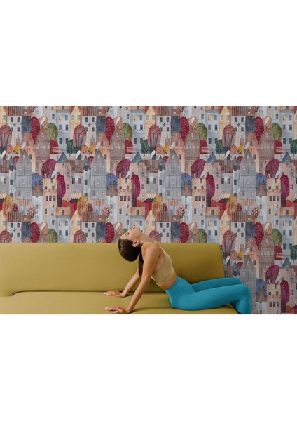 Renkli Soyut Şehir Manzarası Duvar KAĞIDI-5767