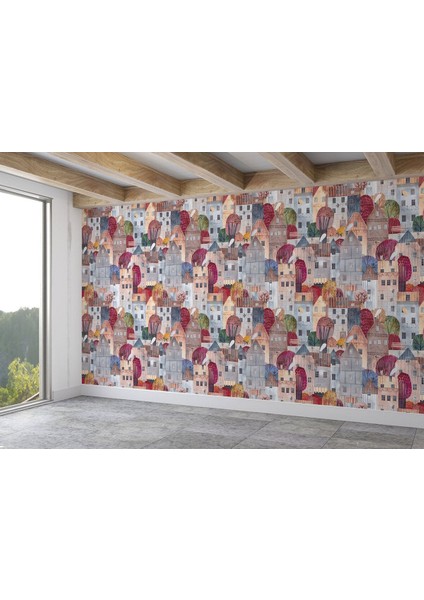 Renkli Soyut Şehir Manzarası Duvar KAĞIDI-5767 fiyatları