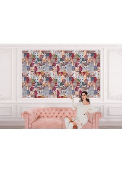 Renkli Soyut Şehir Manzarası Duvar KAĞIDI-5767 modelleri