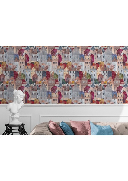 Renkli Soyut Şehir Manzarası Duvar KAĞIDI-5767 fırsatları