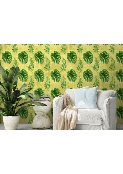 Botanik Tropikal Yaprak Desenli Duvar KAĞIDI-5580