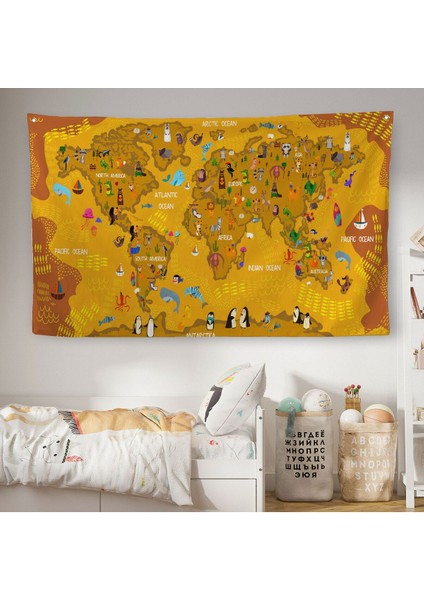 Eğitici Dünya Haritası Dünya Atlası Çocuk ve Bebek Odası Duvar Örtüsü-Halısı 3781