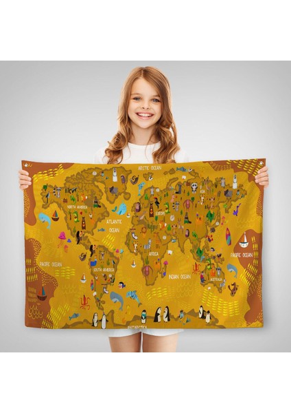 Eğitici Dünya Haritası Dünya Atlası Çocuk ve Bebek Odası Duvar Örtüsü-Halısı 3781 fırsatları