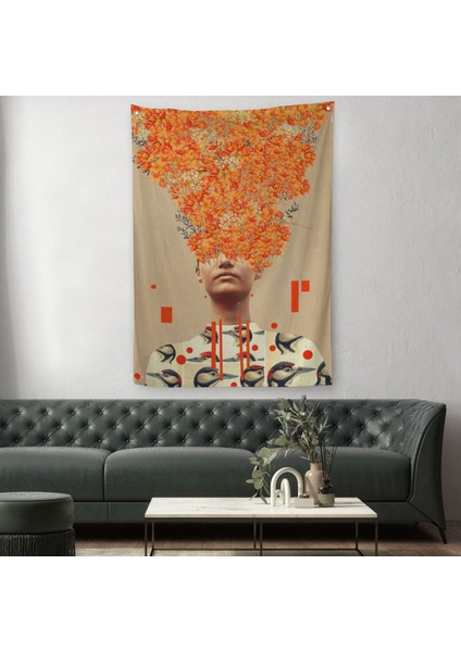 Gerçeküstü Kadın Kanvas Duvar Sanatı, Portakal Çiçekleri Duvar Örtüsü - HALISI-5232