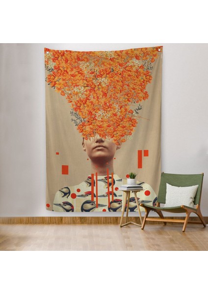 Gerçeküstü Kadın Kanvas Duvar Sanatı, Portakal Çiçekleri Duvar Örtüsü - HALISI-5232