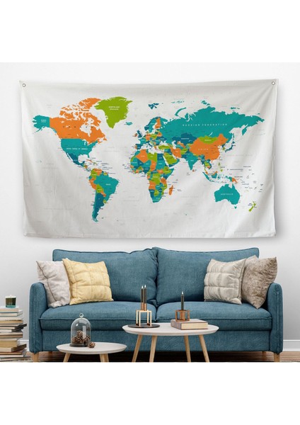 Dünya Haritası Dekoratif Kanvas Duvar Örtüsü-Halısı 1085