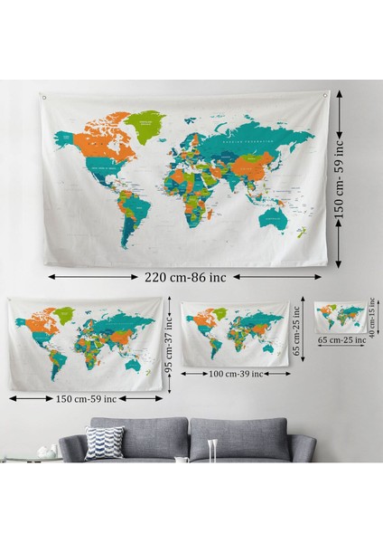 Dünya Haritası Dekoratif Kanvas Duvar Örtüsü-Halısı 1085 modelleri