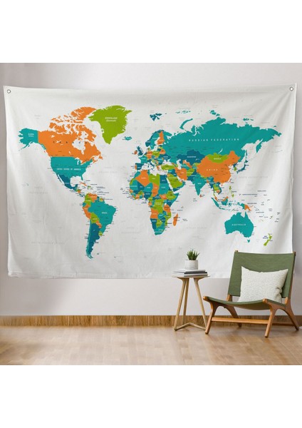Dünya Haritası Dekoratif Kanvas Duvar Örtüsü-Halısı 1085