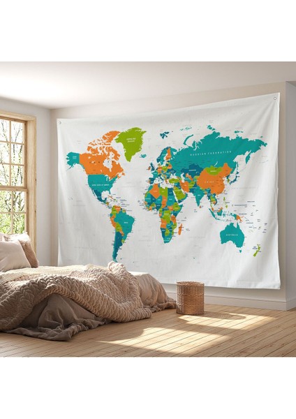 Dünya Haritası Dekoratif Kanvas Duvar Örtüsü-Halısı 1085