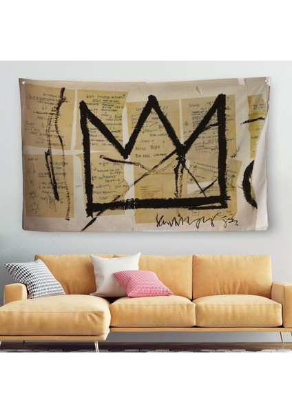 Jean Michel Basquiat Notlar ve Taç Eseri Kanvas Duvar ÖRTÜSÜ-HALISI-5001