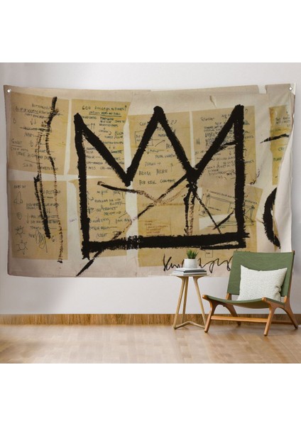 Jean Michel Basquiat Notlar ve Taç Eseri Kanvas Duvar ÖRTÜSÜ-HALISI-5001