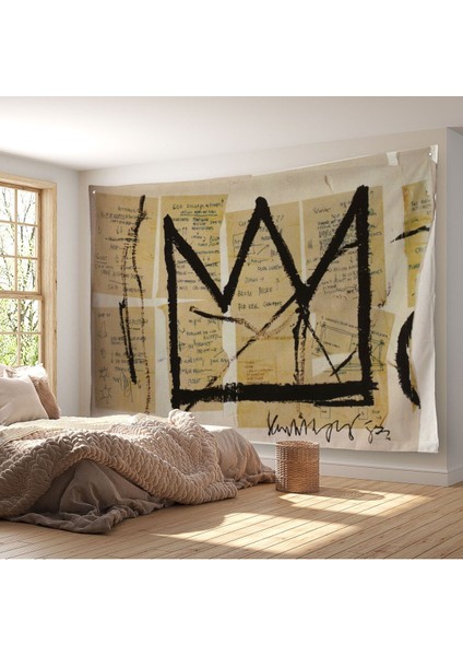 Jean Michel Basquiat Notlar ve Taç Eseri Kanvas Duvar ÖRTÜSÜ-HALISI-5001