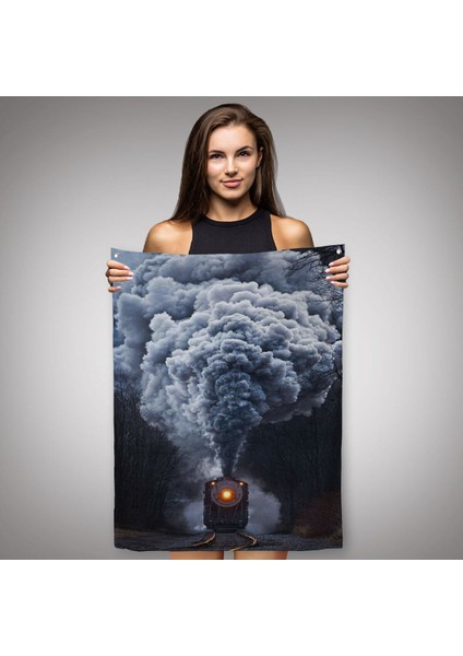 Gri Dumanı ile Kara Tren Duvar Örtüsü - HALISI-6015 fiyatları