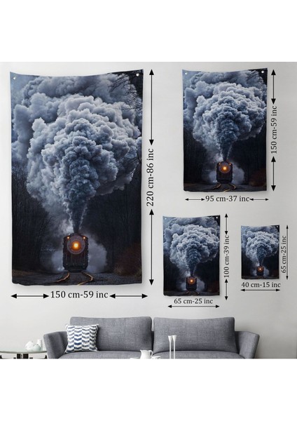 Gri Dumanı ile Kara Tren Duvar Örtüsü - HALISI-6015 modelleri