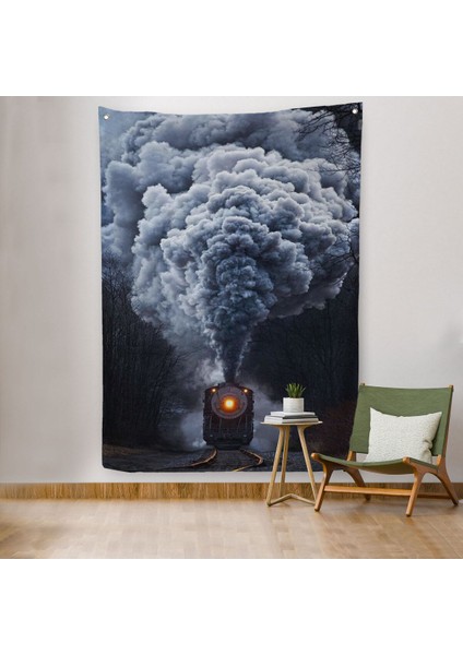 Gri Dumanı ile Kara Tren Duvar Örtüsü - HALISI-6015