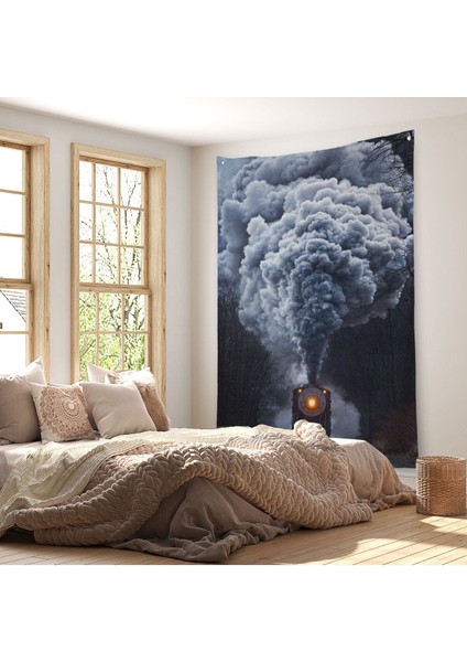 Gri Dumanı ile Kara Tren Duvar Örtüsü - HALISI-6015