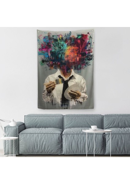 Kendi Kafasını Boyayan Adam Gerçeküstü Duvar Sanatı Duvar Örtüsü - HALISI-5263