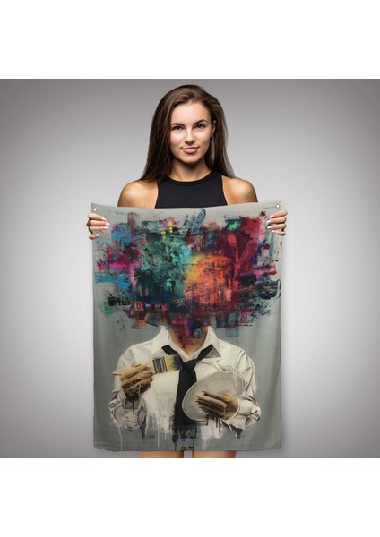 Kendi Kafasını Boyayan Adam Gerçeküstü Duvar Sanatı Duvar Örtüsü - HALISI-5263 fiyatları