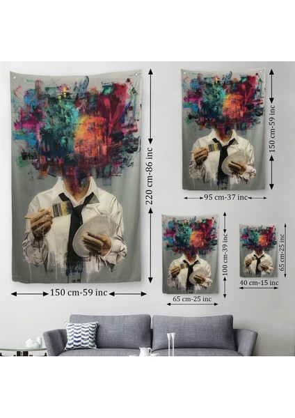 Kendi Kafasını Boyayan Adam Gerçeküstü Duvar Sanatı Duvar Örtüsü - HALISI-5263 modelleri