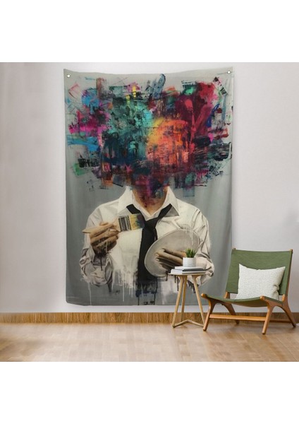 Kendi Kafasını Boyayan Adam Gerçeküstü Duvar Sanatı Duvar Örtüsü - HALISI-5263