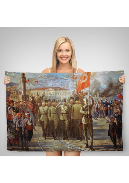 Izmir'in Kurtuluşu Duvar Örtüsü-Halısı - Atatürk'ün Izmire GIRIŞI-6627 fiyatları