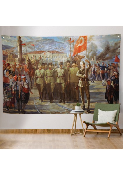 Izmir'in Kurtuluşu Duvar Örtüsü-Halısı - Atatürk'ün Izmire GIRIŞI-6627