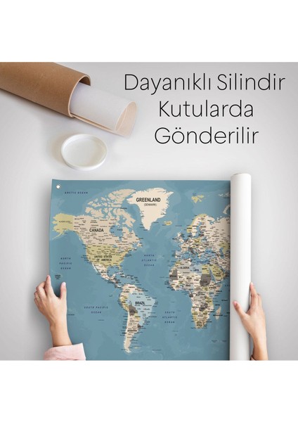 Duvar Örtüsü / Halısı Detaylı Güncel Ingilizce Dünya Haritası Kaliteli Kanvas KUMAŞ-3978