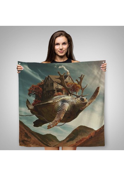 Evini Sırtında Taşıyan Uçan Kaplunbağa Sürreal Duvar ÖRTÜSÜ-HALISI-5868 fiyatları