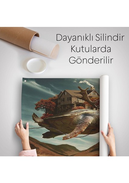Evini Sırtında Taşıyan Uçan Kaplunbağa Sürreal Duvar ÖRTÜSÜ-HALISI-5868 indirimleri