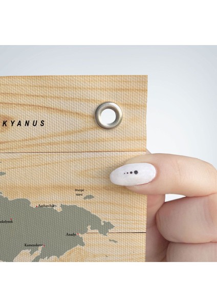 HaritaSepeti Vintage Dünya Haritası Desenli Bej Gri %100 Pamuk Kanvas Duvar Örtüsü – Bohem Tarz, Yatak ve Oturma Odası Dekoru