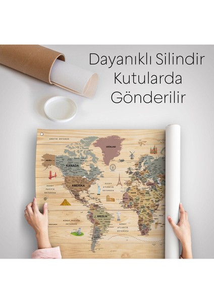 HaritaSepeti Vintage Dünya Haritası Desenli Bej Gri %100 Pamuk Kanvas Duvar Örtüsü – Bohem Tarz, Yatak ve Oturma Odası Dekoru