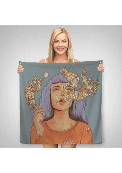 Sigara Içen Kadın Çiçek Detaylı Kanvas Duvar ÖRTÜSÜ-HALISI-5877 fiyatları